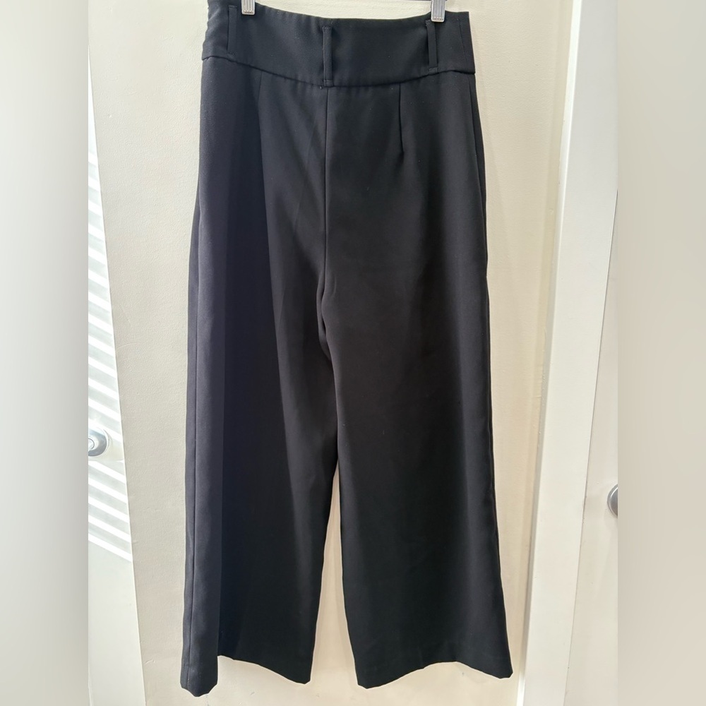 Zara Black High Waist Crop Wide Leg Pants Medium High-Rise Cropped Trousers - Picture 5 of 16